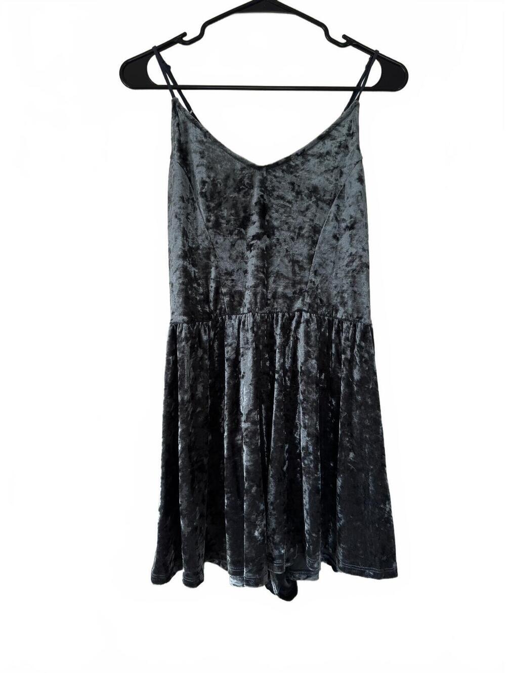 Blue Velvet Spaghetti Strap Fit and Flare Romper